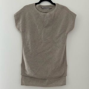 Athleta Short Sleeve Ribbed Tunic Sweater Tan Loose Fitted XXSmall